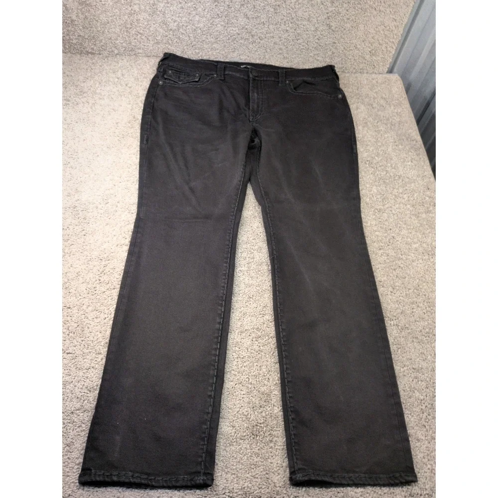 True Religion Ricky Relaxed Straight Black Jeans Mens 44 Thick Stitch Streetwear
